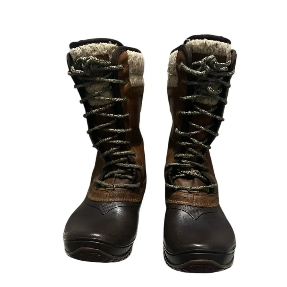 The North Face Shellista II Mid Calf Waterproof Snow Boots 9 Brown Cable Knit